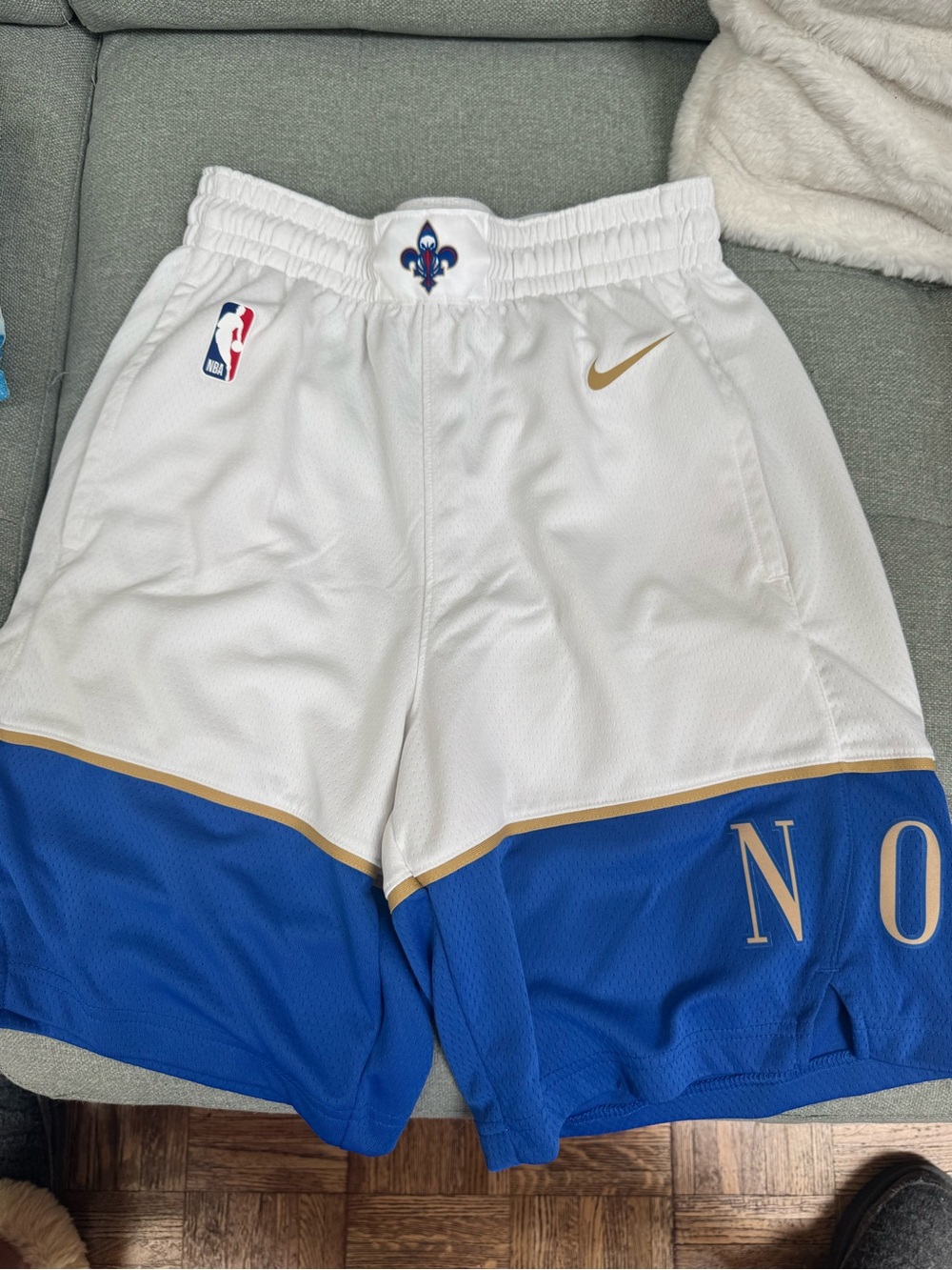 Nike NBA NOLA White Basketball Shorts with Gold Swoosh